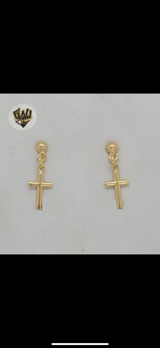 Gold Laminate - Long Cross Earrings