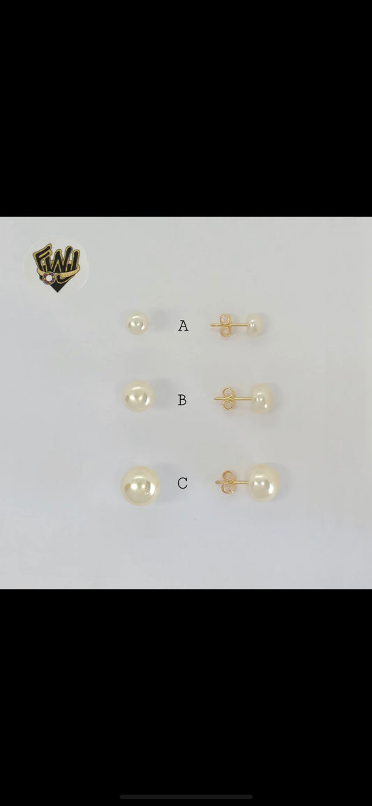 Gold Laminate - Half Pearl Stud Earrings - (B)