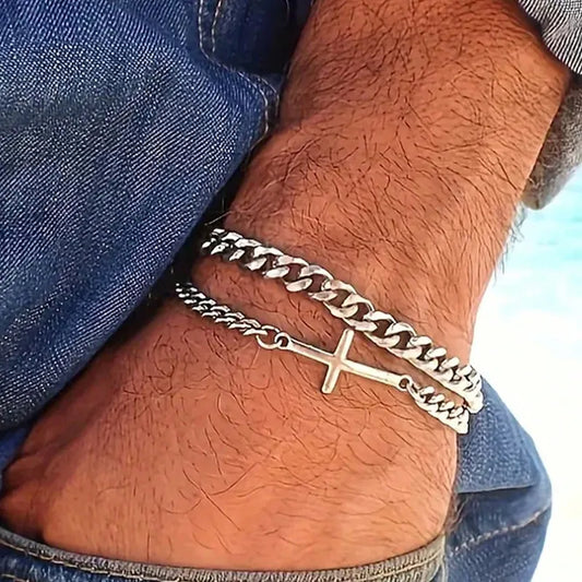 Cross bracelet layered stainless steel