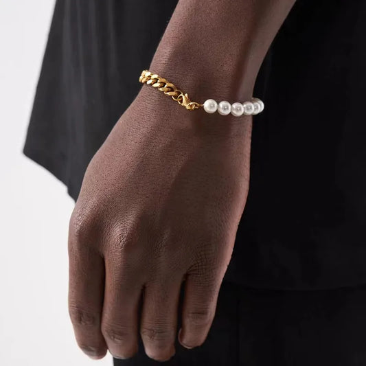 Pearl and chain bracelet (available in gold filled& stainless steel)