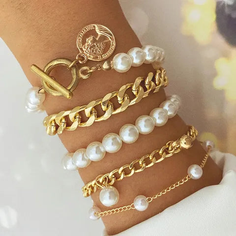 Pearl & gold filled bracelets