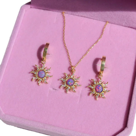 Sun necklace & earrings set gold filled