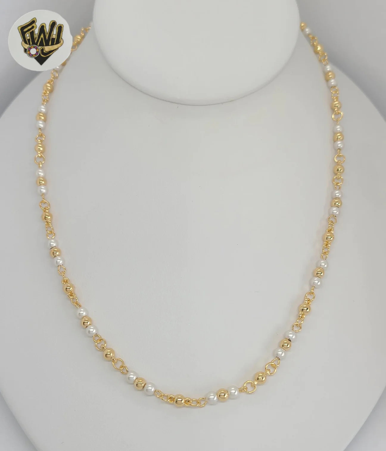 Gold Laminate - Beads and Pearls Link Necklace