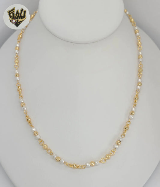 Gold Laminate - Beads and Pearls Link Necklace