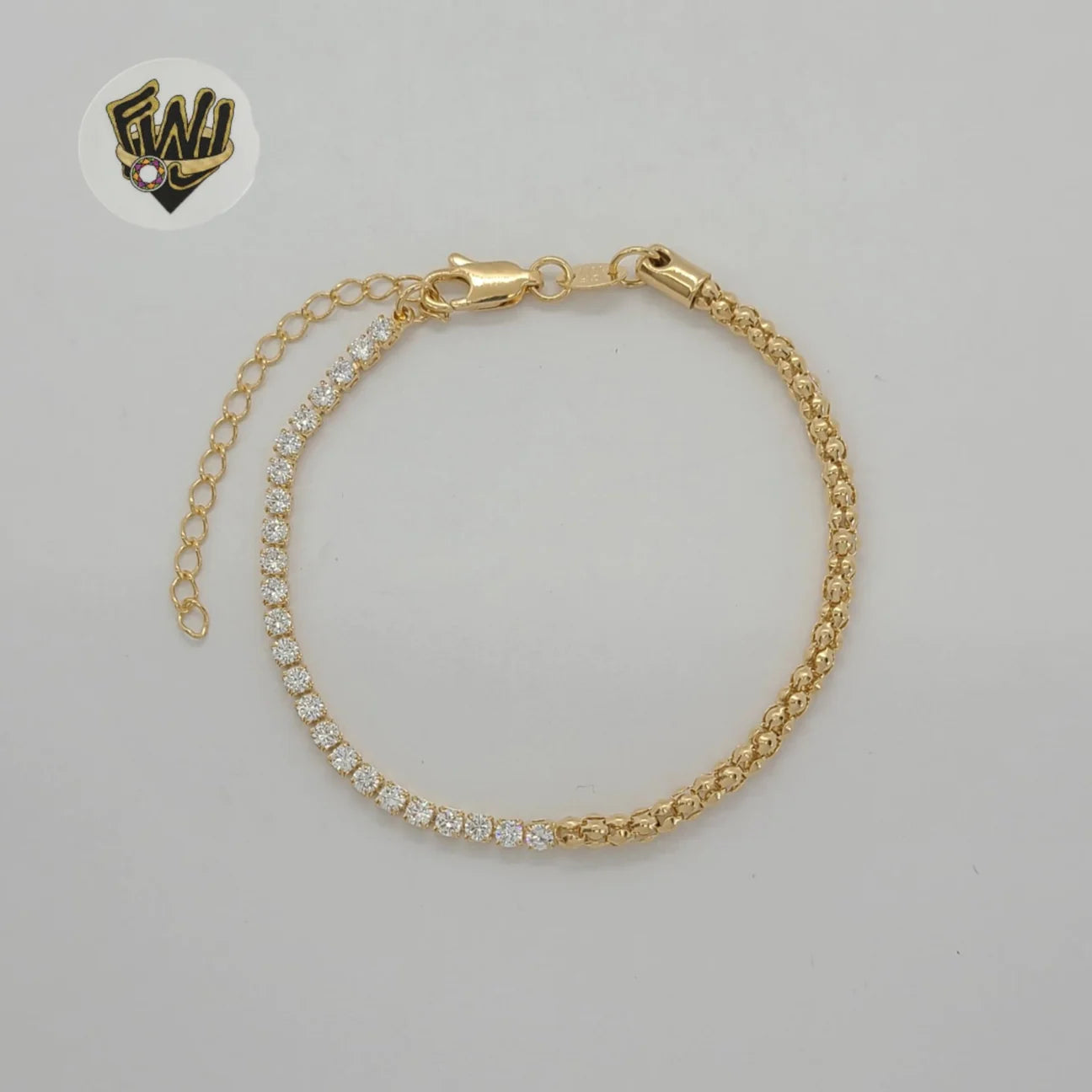 Gold Laminate - 3mm Popcorn Link Zircon Bracelet - 7"