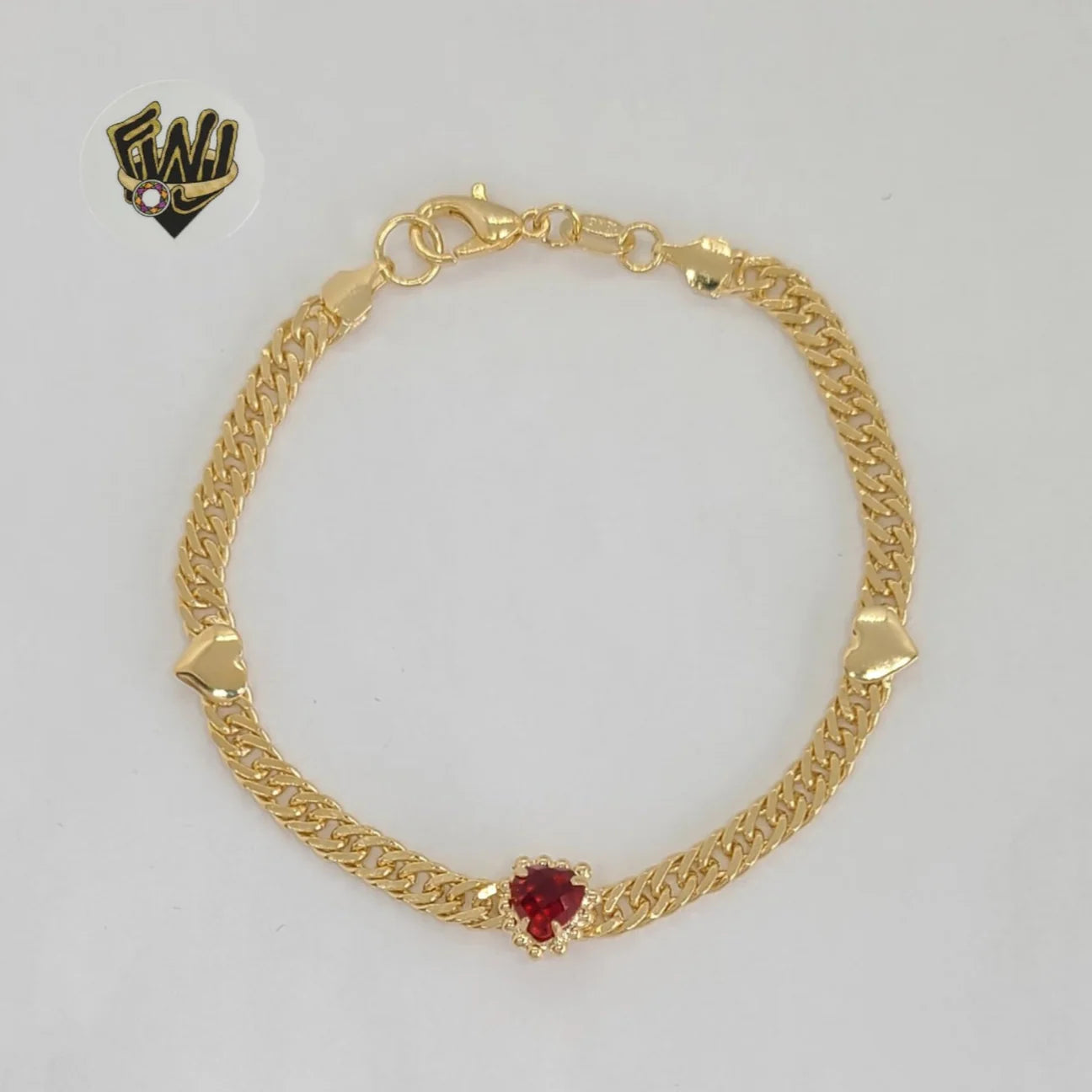 Gold Laminate - 4mm Curb Link Hearts Bracelet -