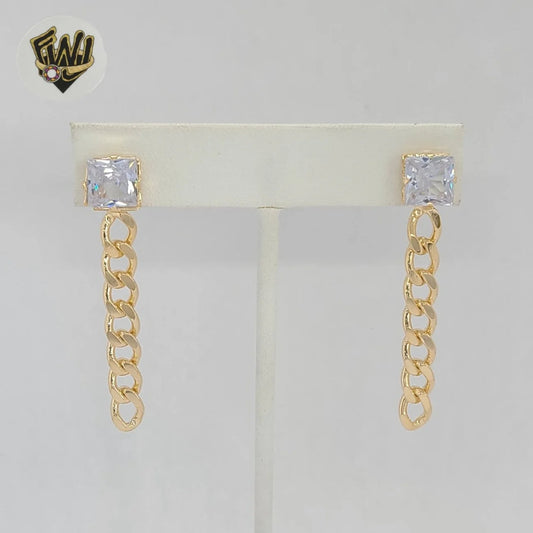 Gold Laminate - Zircon Dangle Curb Earrings