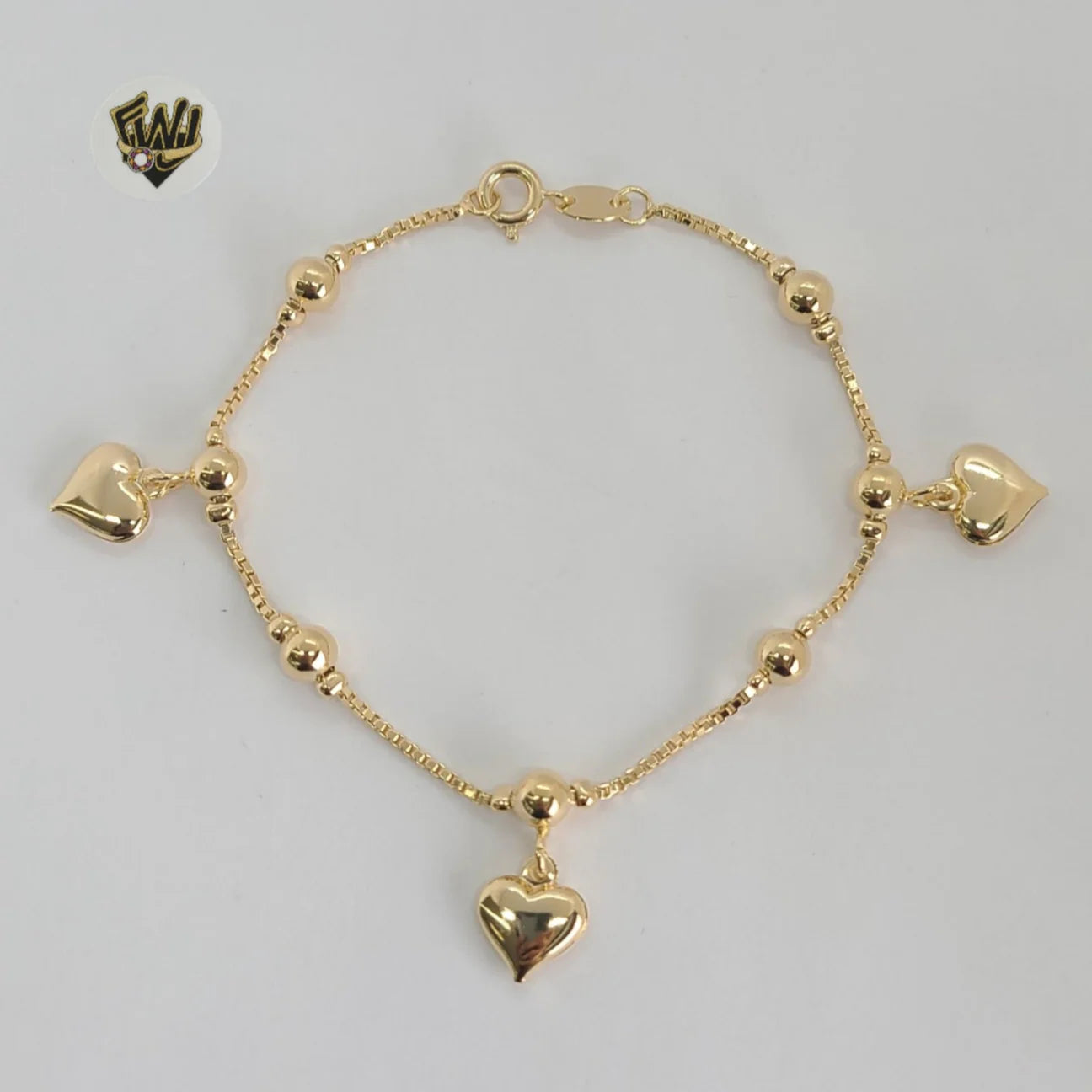 Gold Laminate - 1mm Hearts Bracelet - 7”