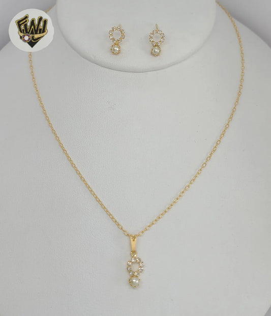 Gold Laminate - Link Zircon and Pearl Set