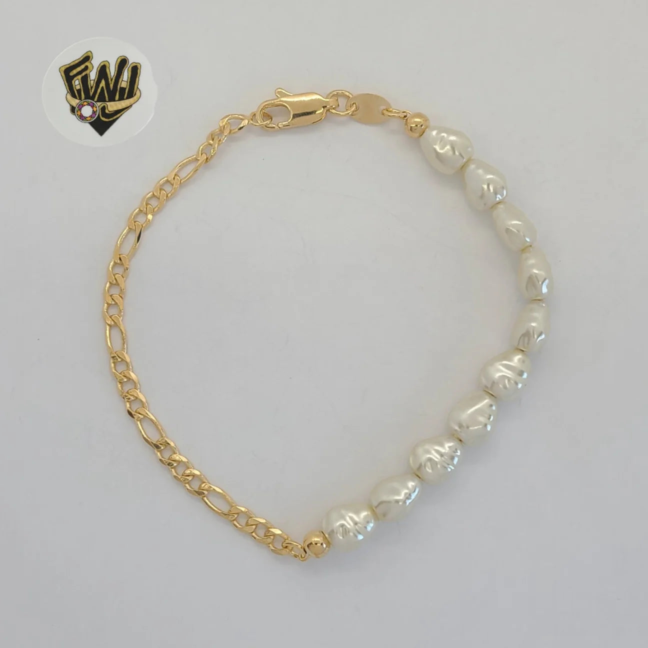 Gold Laminate - 3mm Figaro Pearls Bracelet “7”